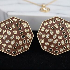 Sassy Jones Gold and Brown Hexagonal Earrings